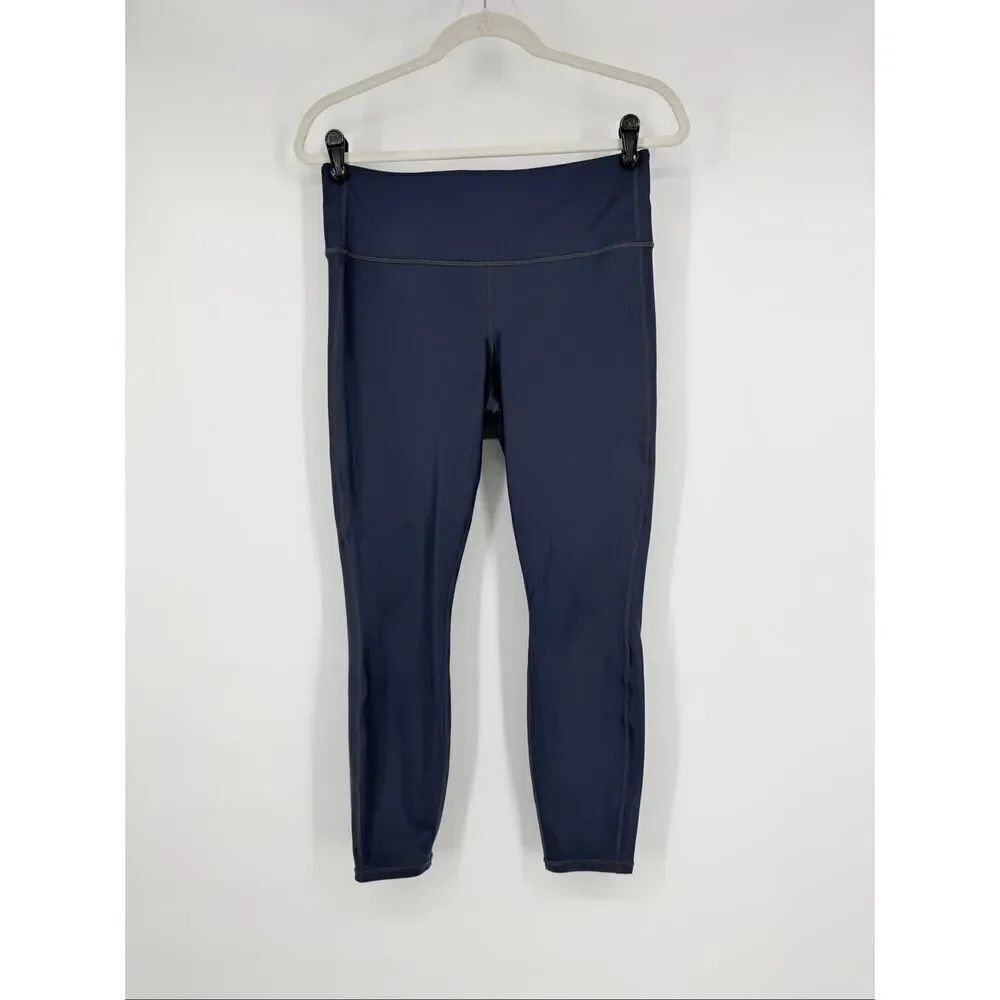 Athleta Size Medium Petite Shiny Steel Grey Blue High Rise Athletic Leggings EUC